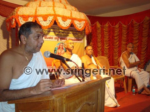 Administrator of Sri Sharada Peetham, Sri V.R. Gowrishankar Addressing the audience at Shankara Tattva Prasara Abhiyana at Kollur in Karnataka